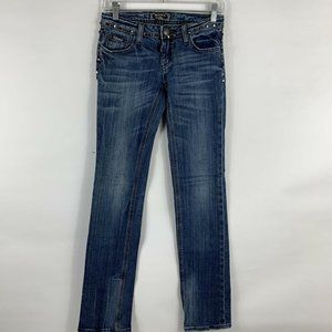 ReRock for Express Jeans Women's Size 0 Straight Leg Beaded Low Rise Med Wash